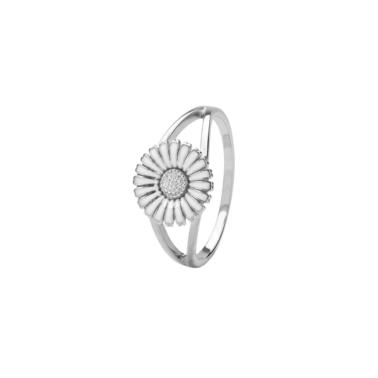 Sølv ring m/10mm marguerit hvid