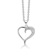 Sølv halskæde hjerte med syntetisk cubic zirconia i den ene side. - Urma.dk