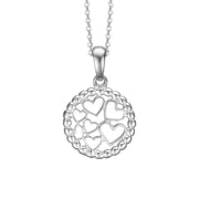 Sølv halskæde med vedhæng med små hjerter i cirkel Ø14 mm - Urma.dk