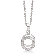 Sølv halskæde rhodineret flettet cirkler den ene med syntetisk cubic zirconia i kanten og den anden blank. - Urma.dk