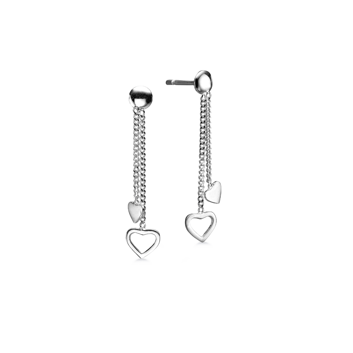 SØLV ØREHÆNGER M/STIK KÆDER M/HJERTER - Urma.dk