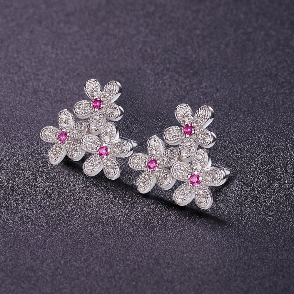 Sølv ørestikker, blomster med zirconia - Urma.dk