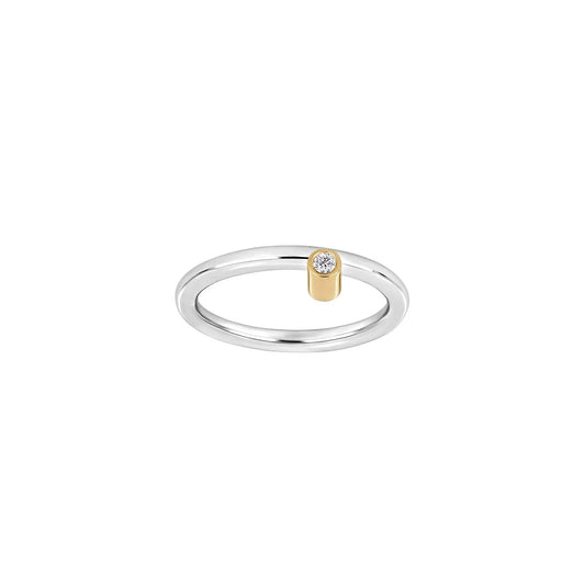 Sølv Rh. ring Color m/ 0.035ct W/SI + 14kt - Urma.dk