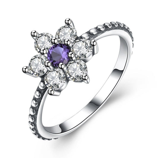 Sølv ring med blomst med stene - Urma.dk