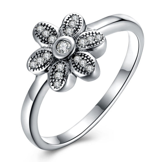 Sølv ring med blomst og zirconia - Urma.dk
