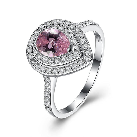 Sølv ring med pink zirconia i dråbe form - Urma.dk