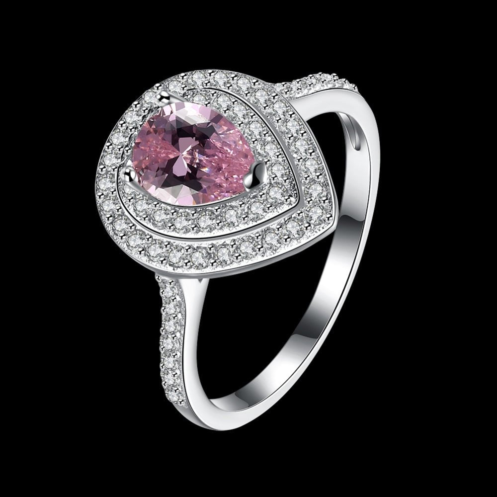 Sølv ring med pink zirconia i dråbe form - Urma.dk