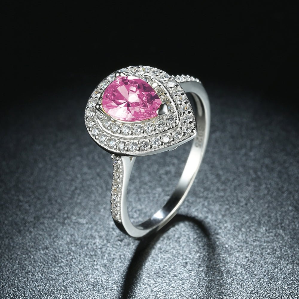 Sølv ring med pink zirconia i dråbe form - Urma.dk