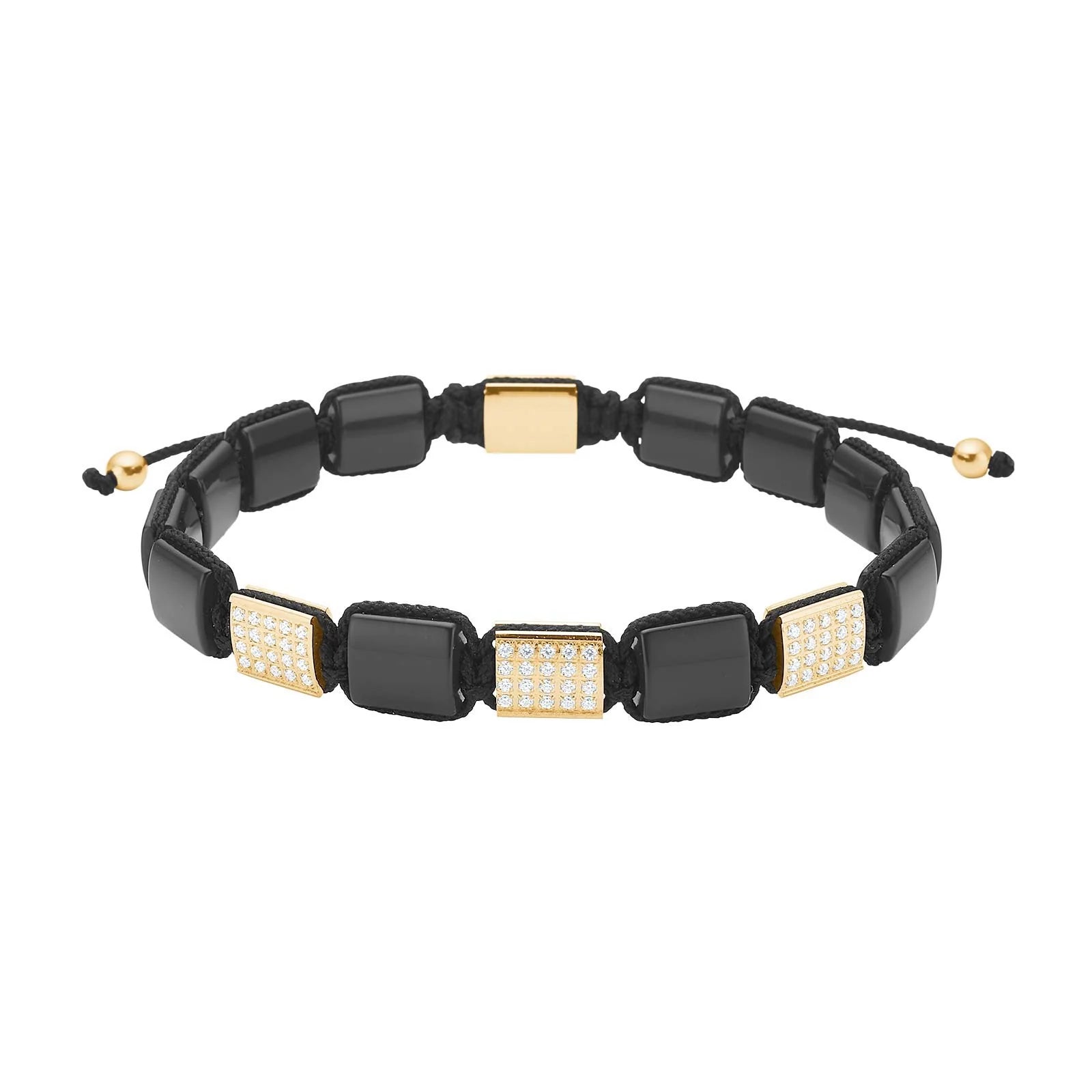 SON armbånd black agate / cz og IP gold - Urma.dk