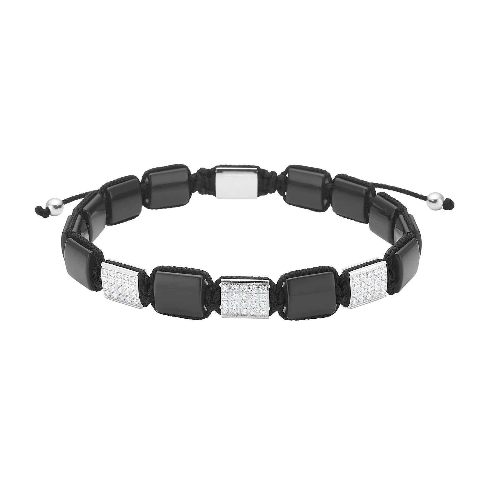 SON armbånd black agate / cz og stål - Urma.dk