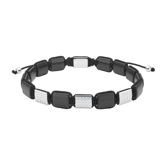 SON armbånd black agate / cz og stål - Urma.dk
