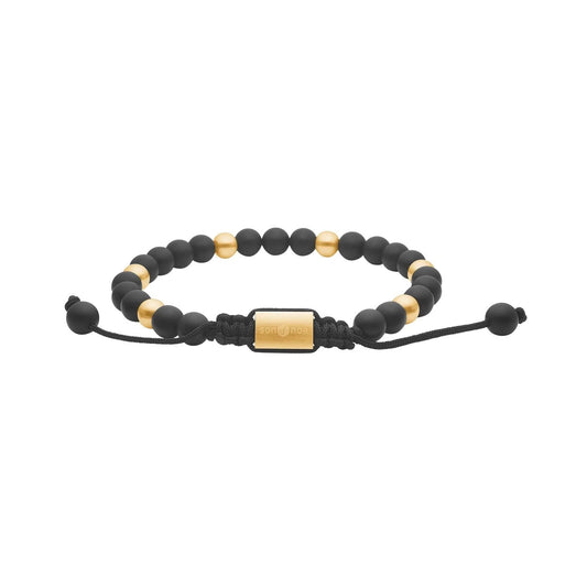 SON armbånd mat sort agate og stål IP gold - Urma.dk