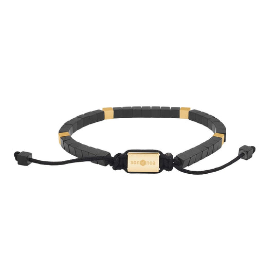 SON armbånd mat sort hematit og stål IP gold - Urma.dk
