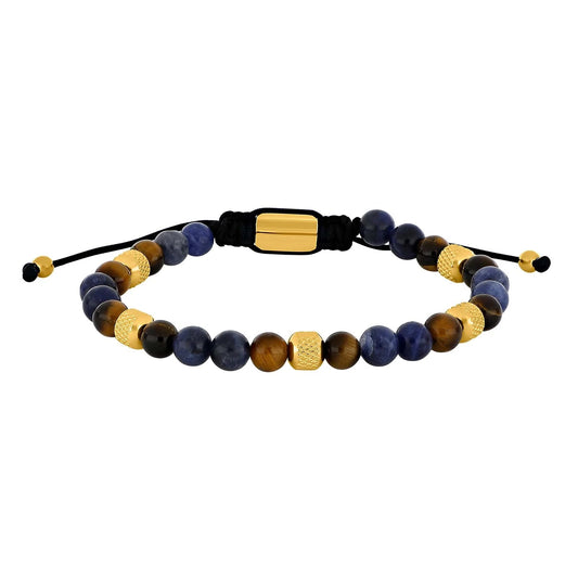 SON armbånd sodalite/yellow tiger eye og IP gold 6mm - Urma.dk