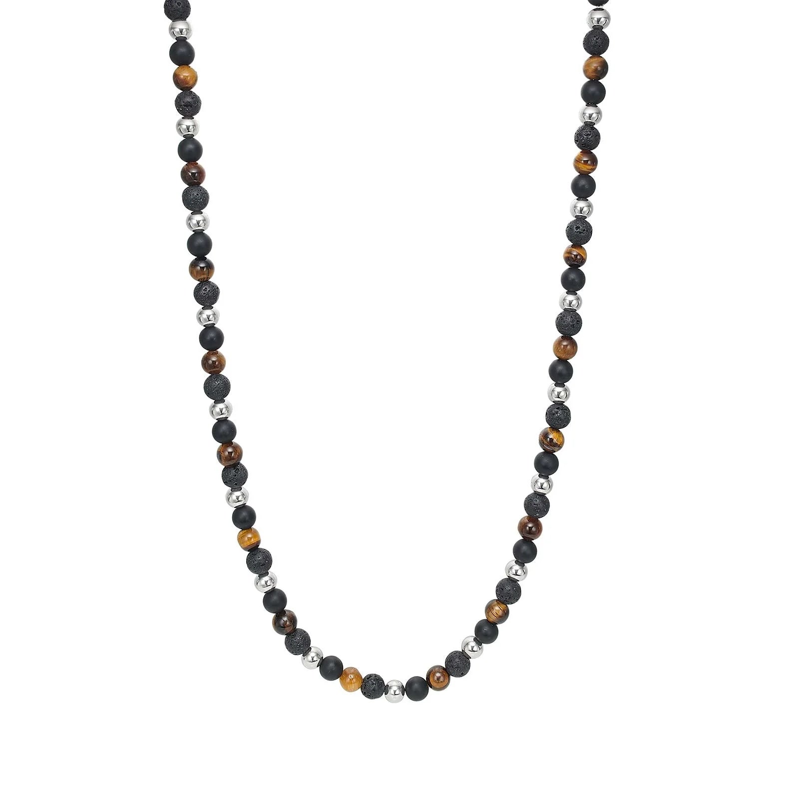 SON kæde stål med yellow tiger eye/mat onyx/lava 6mm - Urma.dk