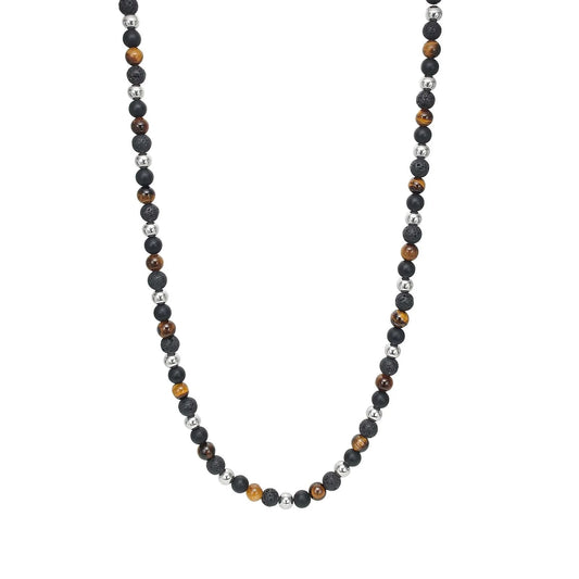 SON kæde stål med yellow tiger eye/mat onyx/lava 6mm - Urma.dk