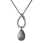 Sort rhd. Sølv vedhæng med 1,0mm cz. dråbeformet - Urma.dk