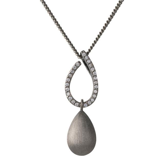 Sort rhd. Sølv vedhæng med 1,0mm cz. dråbeformet - Urma.dk