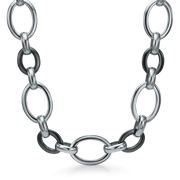 Stål armbånd oval led skiftevis sort keramik og stål - Urma.dk
