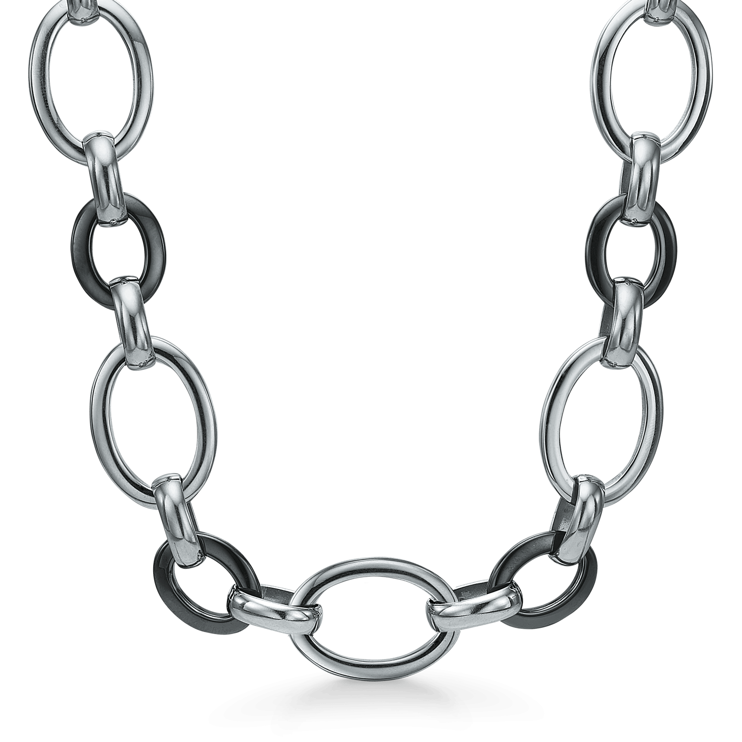 Stål armbånd oval led skiftevis sort keramik og stål - Urma.dk