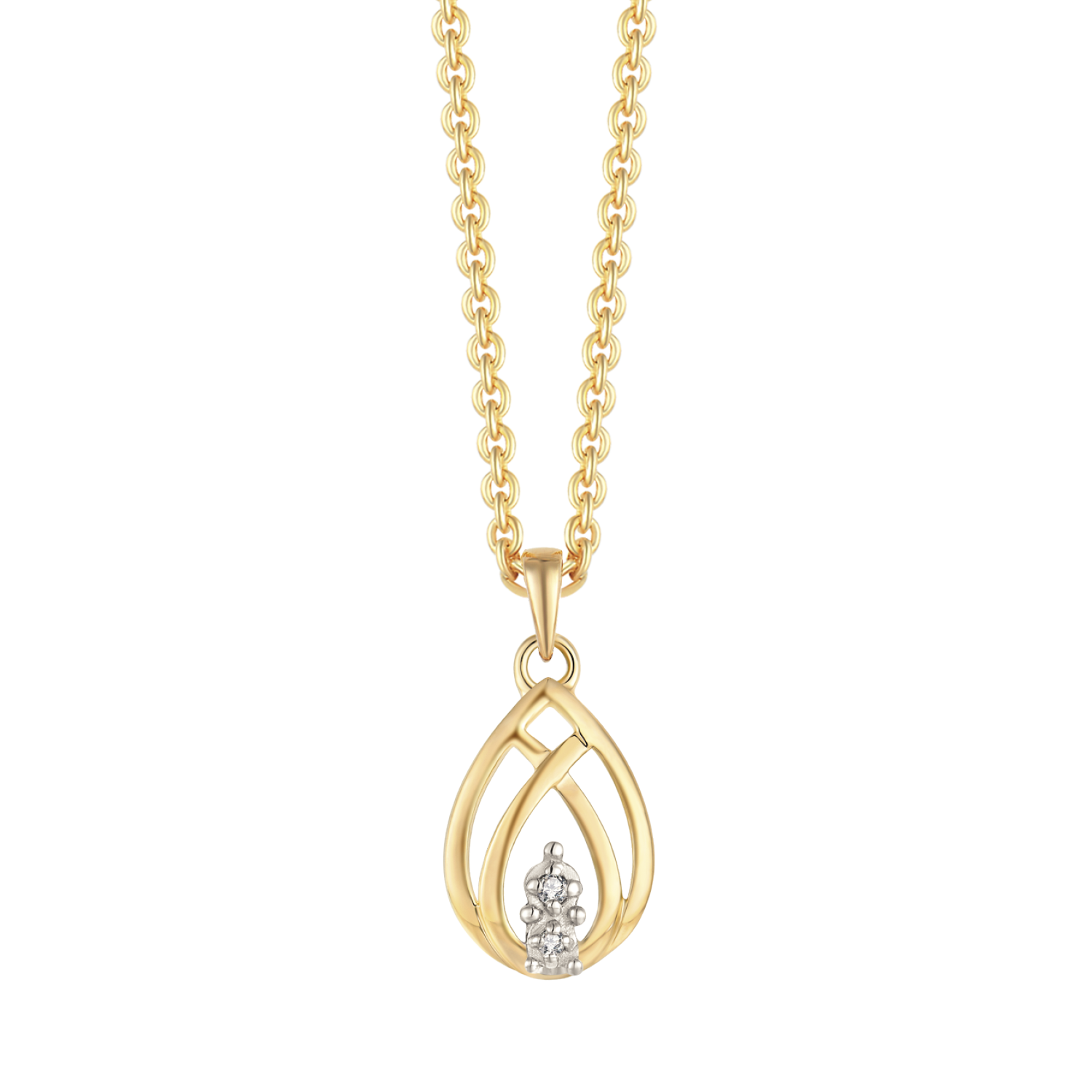 Halskæde med 14 kt. Guld vedhæng med dobbelt dråb med zirconia stene.
