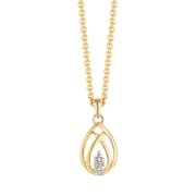 Halskæde med 14 kt. Guld vedhæng med dobbelt dråb med zirconia stene.