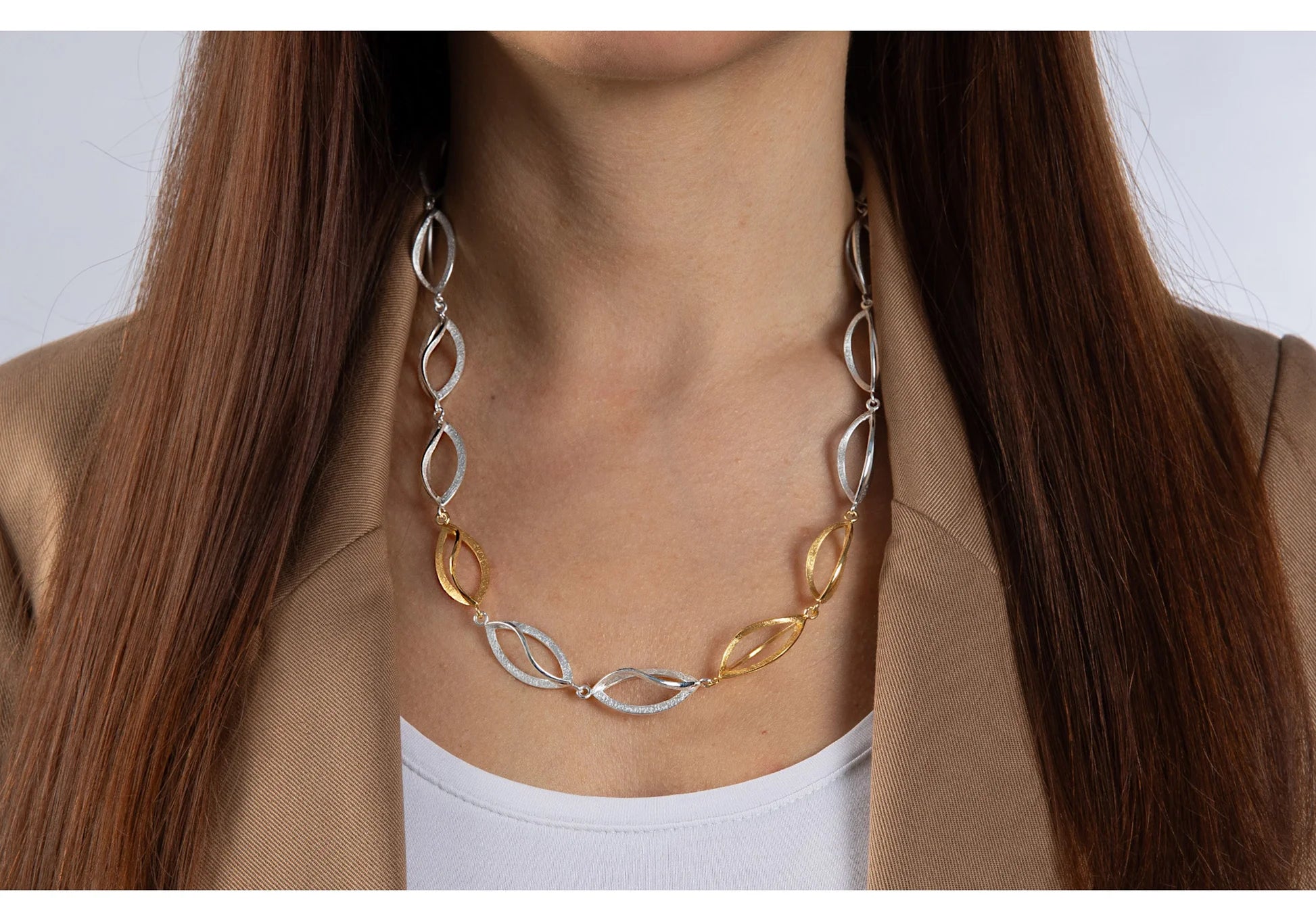 Sterling sølv collier, delvis fg børstet, 48cm + 3cm - Urma.dk