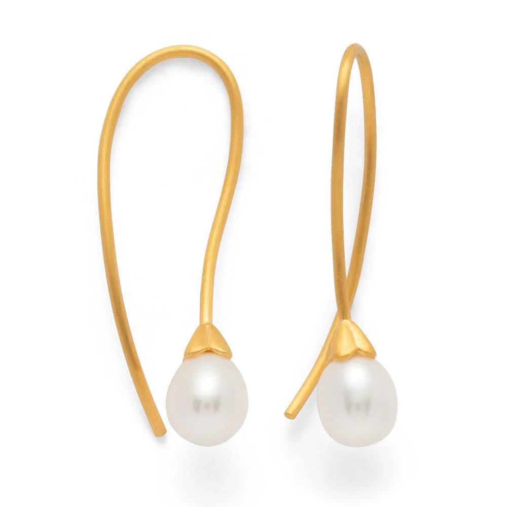 Sterling sølv ørehænger, mat fg, hvide kulturperle 3.54ct - Urma.dk