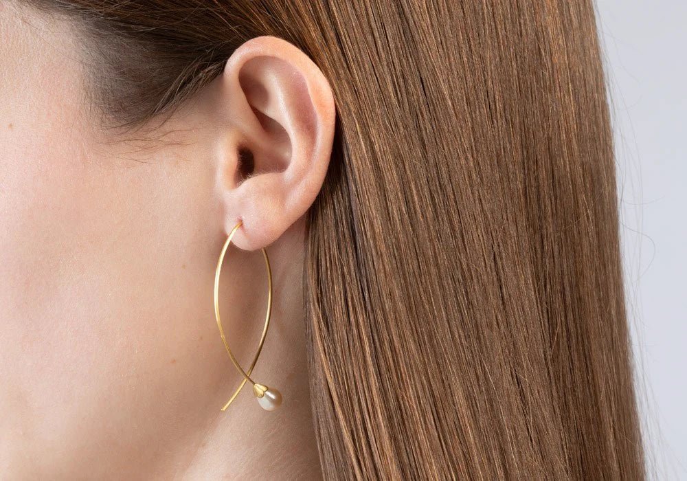 Sterling sølv ørehænger, mat fg, hvide kulturperle 4.30ct - Urma.dk