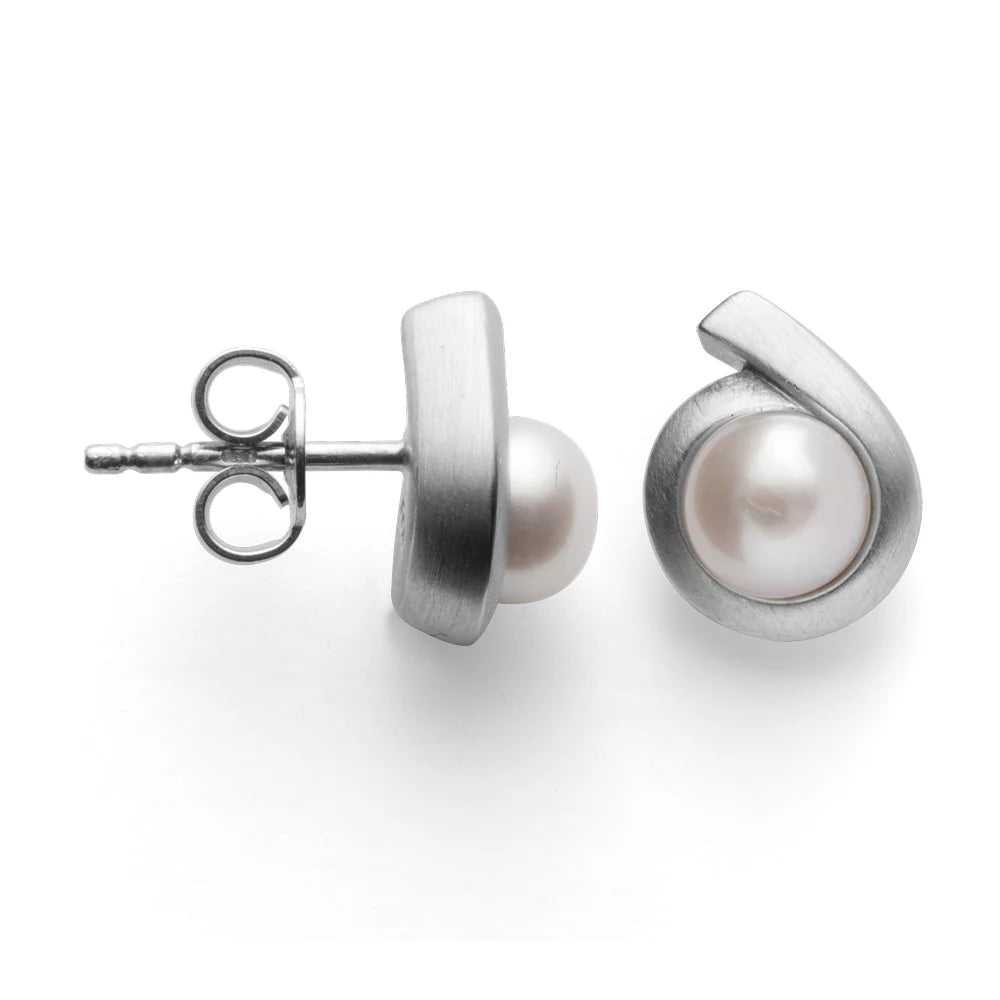 Sterling sølv ørehænger, mat rho., hvid kulturperle 2,64ct - Urma.dk