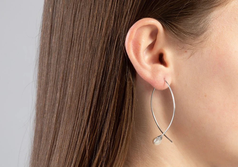 Sterling sølv ørehænger, mat rho., hvid kulturperle 4.30ct - Urma.dk