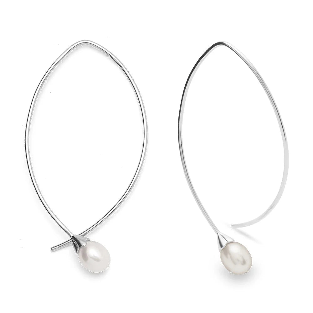 Sterling sølv ørehænger, mat rho., hvid kulturperle 4.30ct - Urma.dk