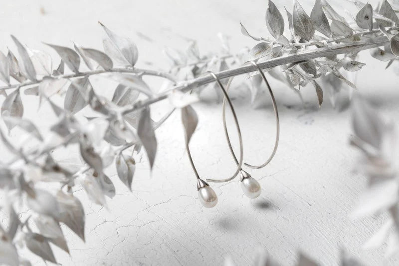 Sterling sølv ørehænger, mat rho., hvid kulturperle 4.30ct - Urma.dk