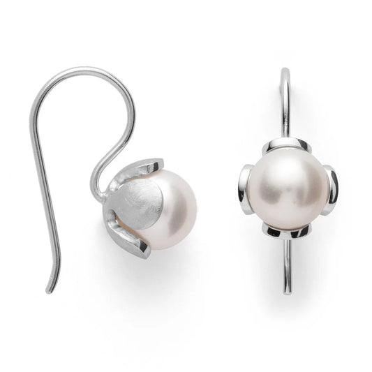 Sterling sølv ørehænger, mat rho. hvide kulturperle 5.10ct - Urma.dk