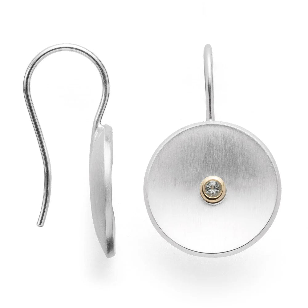 Sterling sølv øreringe, fg 14K mat., hvid topas 0,07ct - Urma.dk