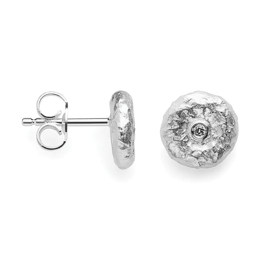 Sterling sølv øreringe, special textured, dia. 0,02ct W - SI - Urma.dk