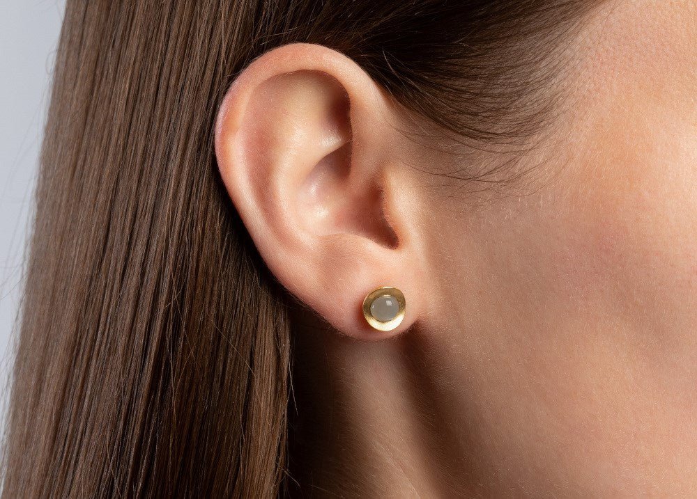 Sterling sølv Ørestikker, mat fg, grå månesten 1.40ct - Urma.dk