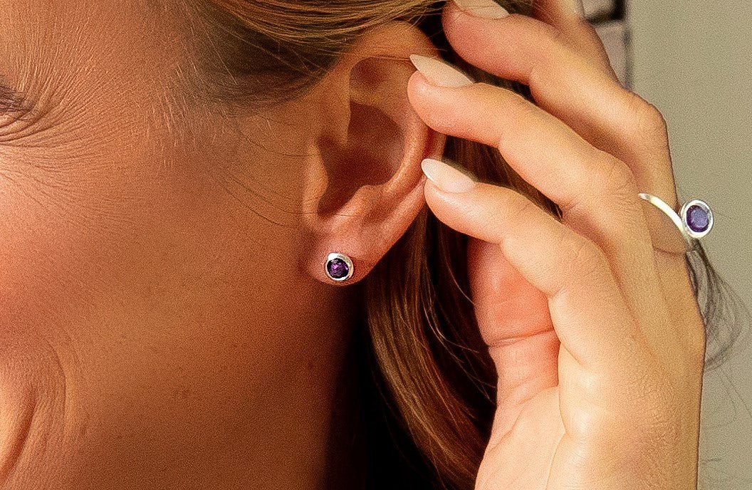 Sterling sølv Ørestikker mat/blank, ametyst 1,24ct - Urma.dk