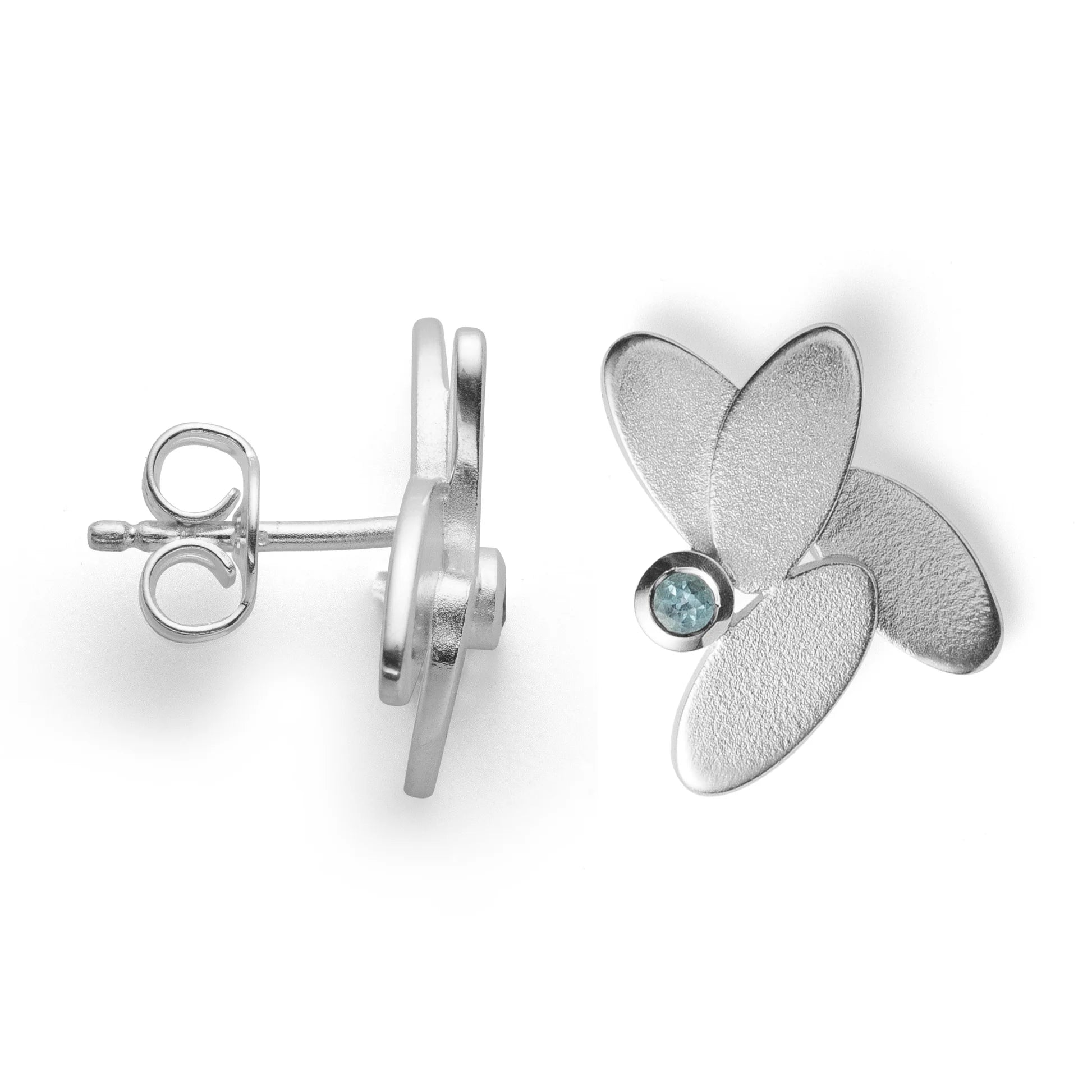 Sterling sølv Ørestikker sandblæst, blå topas 0,09ct - Urma.dk