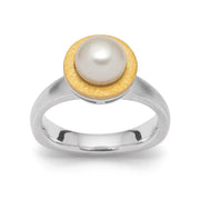 Sterling sølv Ring delvis fg, rho. mat/børstet, perle 2.66 - Urma.dk