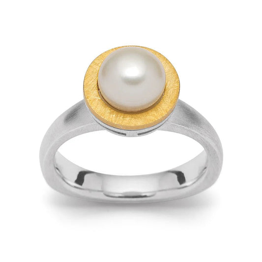 Sterling sølv Ring delvis fg, rho. mat/børstet, perle 2.66 - Urma.dk