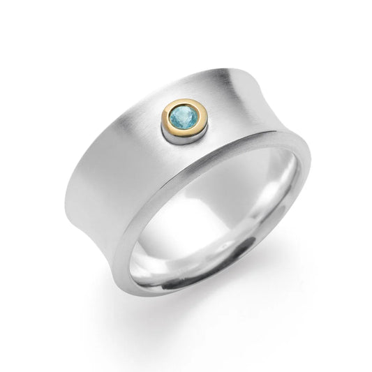 Sterling sølv Ring, fg 18K mat/blank, blå topas 0,08ct - Urma.dk