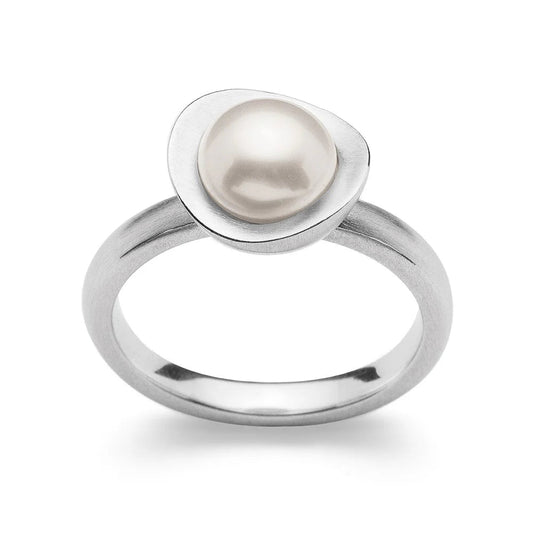 Sterling sølv Ring, mat rho., hvid kulturperle 2.66ct - Urma.dk