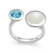 Sterling sølv ring mat/pol., blå topas, månesten - Urma.dk