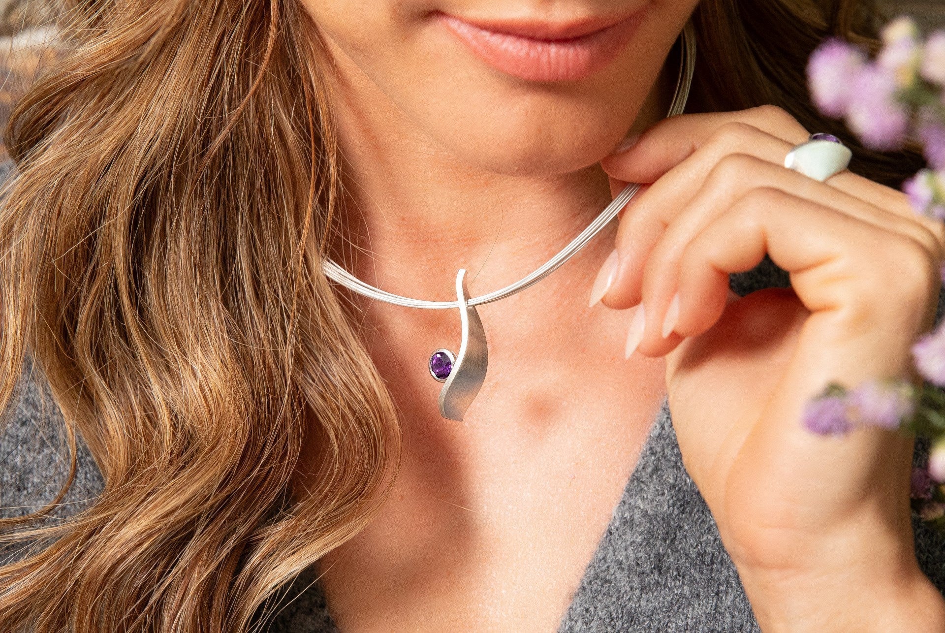 Sterling sølv Vedhæng mat/blank, ametyst 1,21ct - Urma.dk