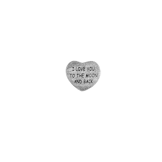 Story charm som sølv hjerte med "I LOVE YOU TO MOON AND BACK" påskrift. - Urma.dk