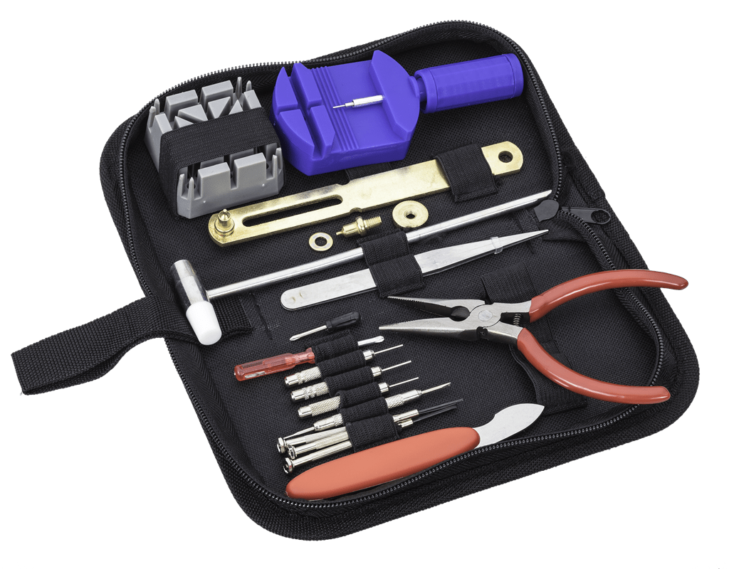 Urmager værktøjssæt til eftersyn af ure - 16 - dele i transporttaske - Urma.dk