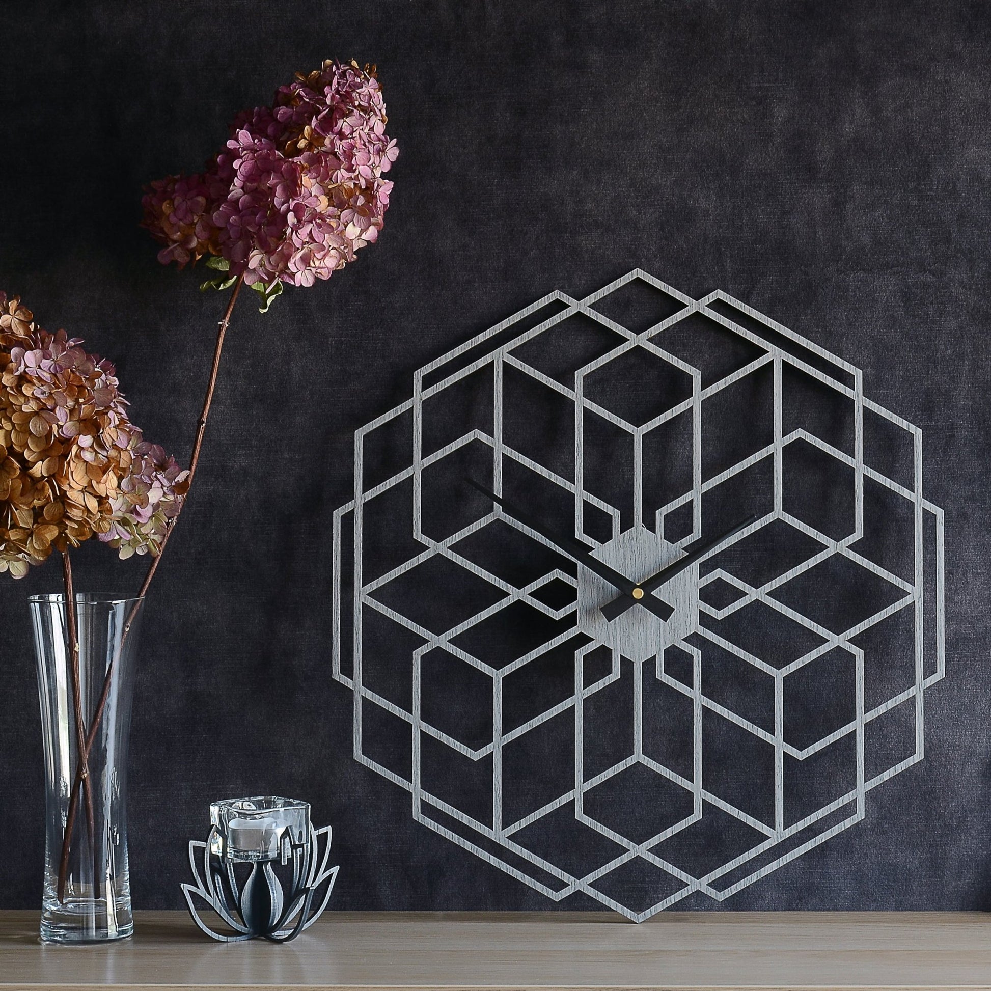 Vægur Hexaflower håndlavet i ægte træ 43 cm - Urma.dk