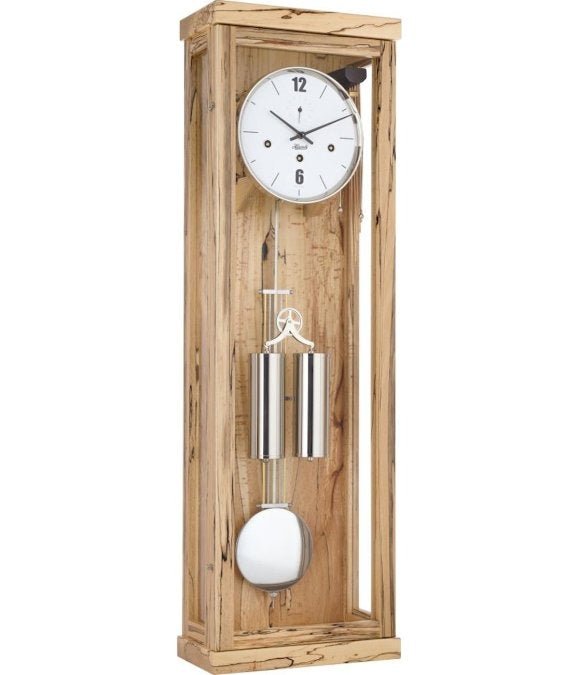 Vægur med pendul og lodder i lys trækasse - Urma.dk