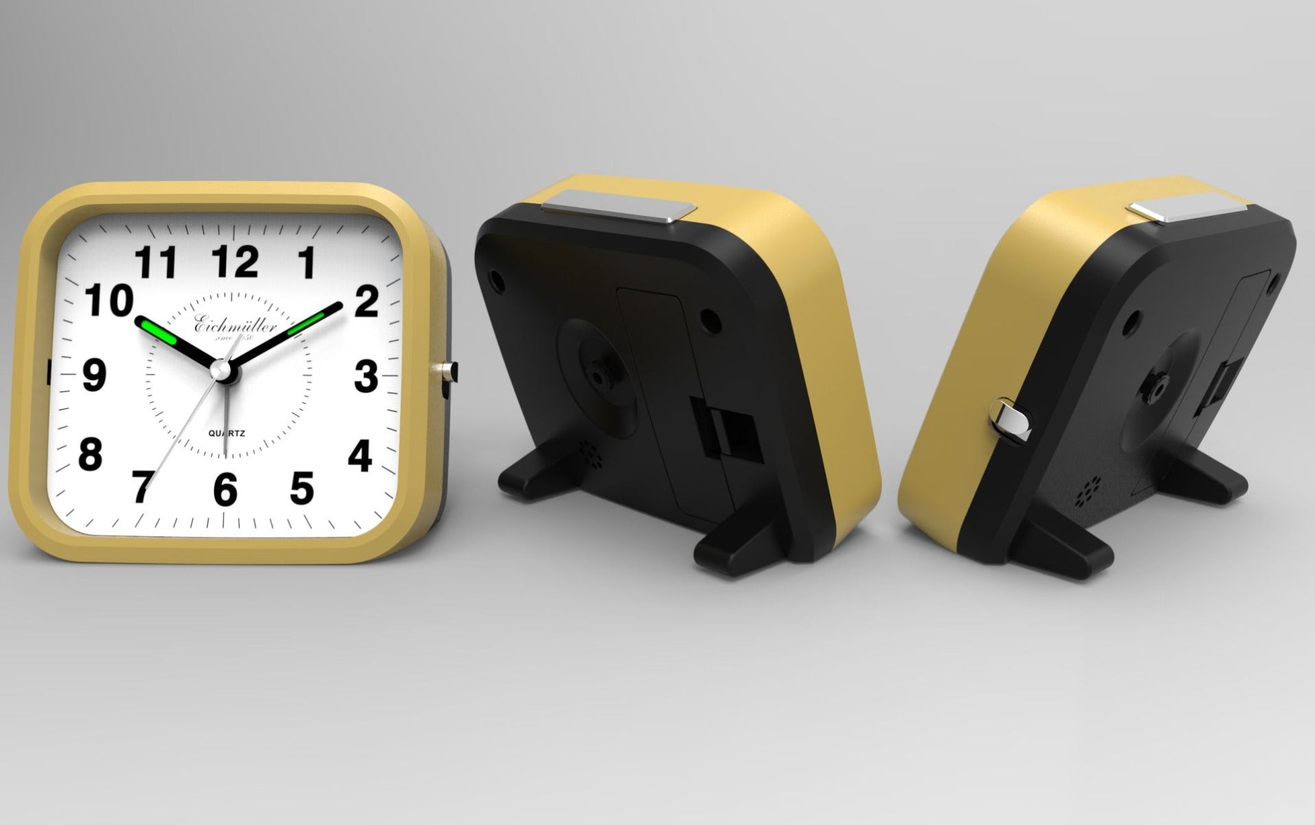Vækkeur kvadratisk med hvid skive og sorte tal - Guld - Urma.dk